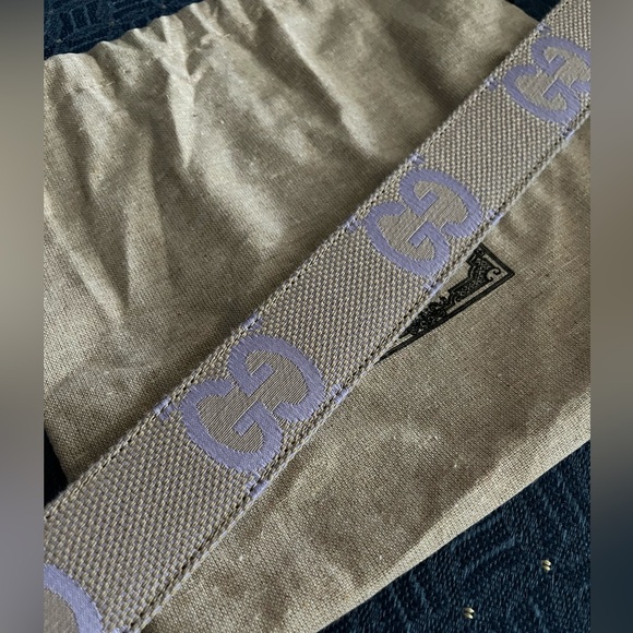 GUCCI GG PURPLE+BEIGE JUMBO CANVAS & LEATHER BELT Plus Size 105 + dust bag. - Picture 2 of 12
